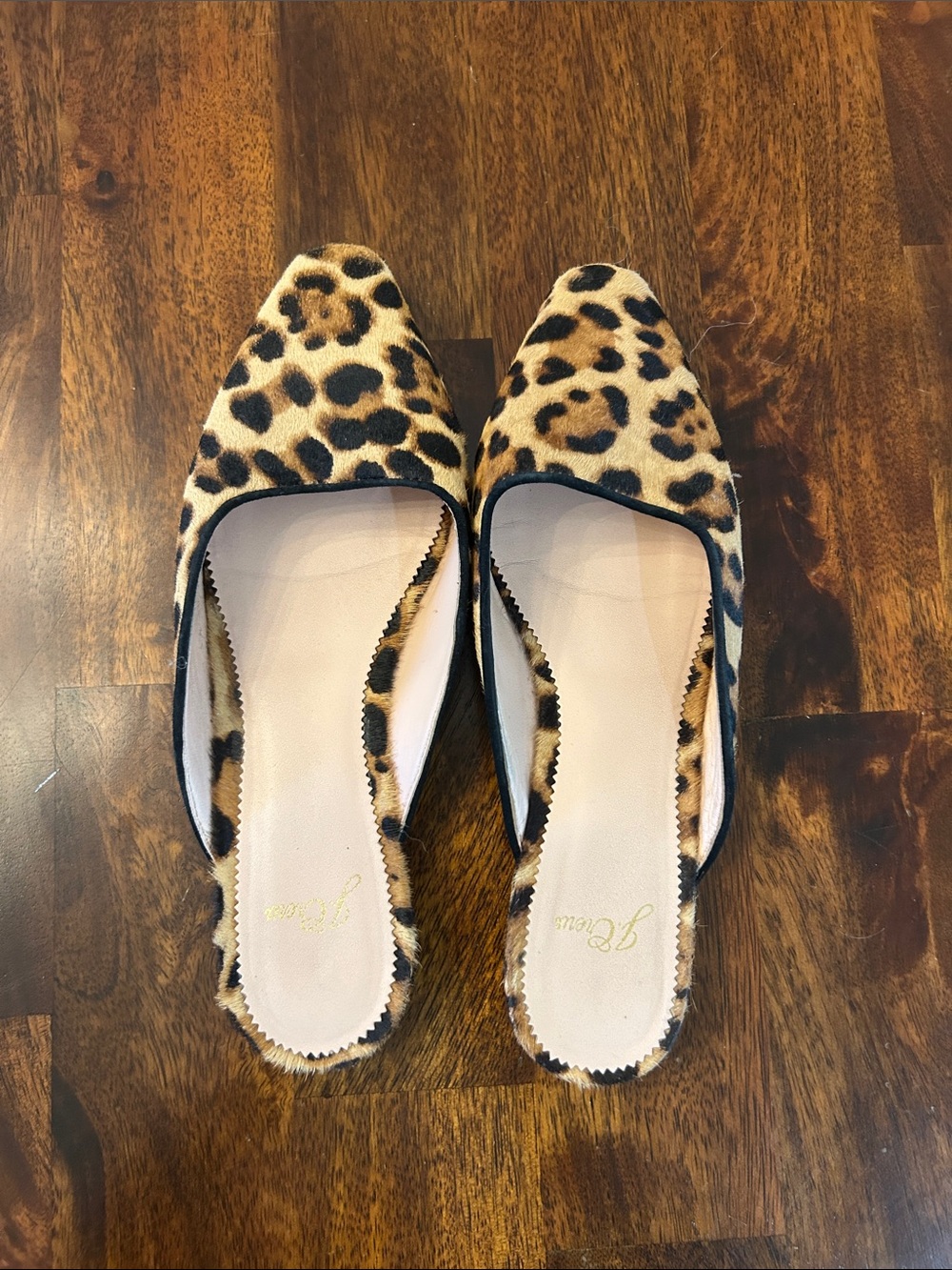 J. Crew Leopard Print Pointed Mule Flats in Tan and Black